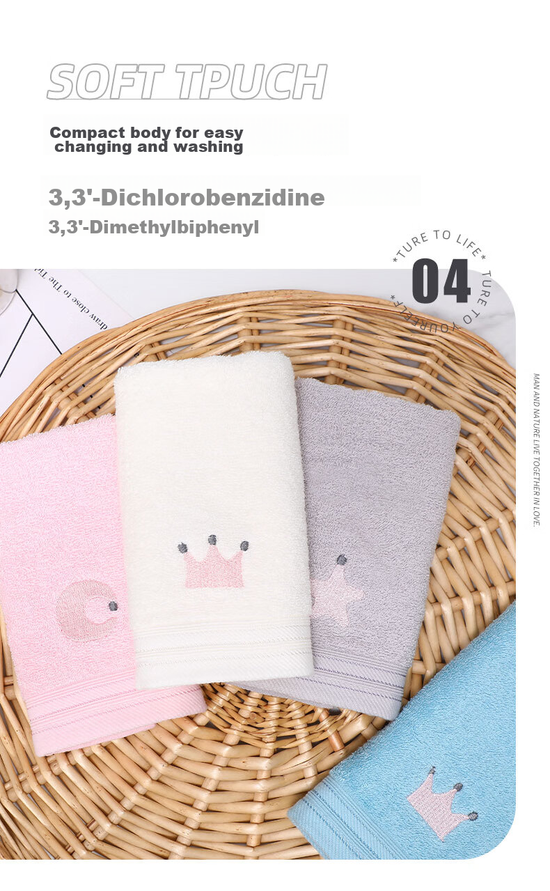 Grace Children's Towel, Xinjiang Cotton, Antibacterial Class A Pure Cotton Face Towel, Cartoon Cute Baby Absorbent Small Towel, 4-Pack 6