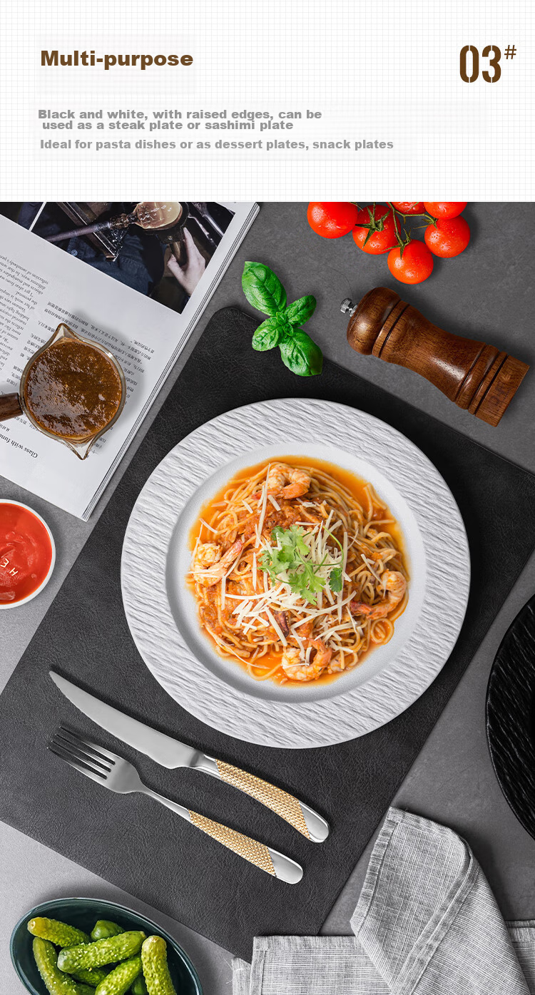 Banwushenghuo Steak Plate, Western Dinner Plate, Ceramic Plate, Home Luxury High-End Feel, Western Tableware, Pasta Plate, Steak-Specific Plate 7