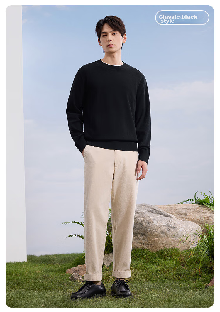 JD Original Sweater Knit Pullover for Men, Autumn And Winter Business Casual Warm Wool Base Layer, Black, M 17