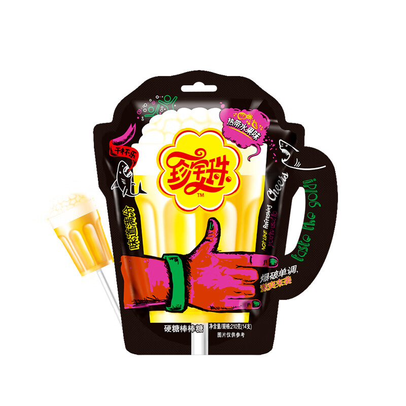 珍宝珠 棒棒糖热带水果味210g（14支）干杯乐 零食儿童硬糖趣味好吃节日