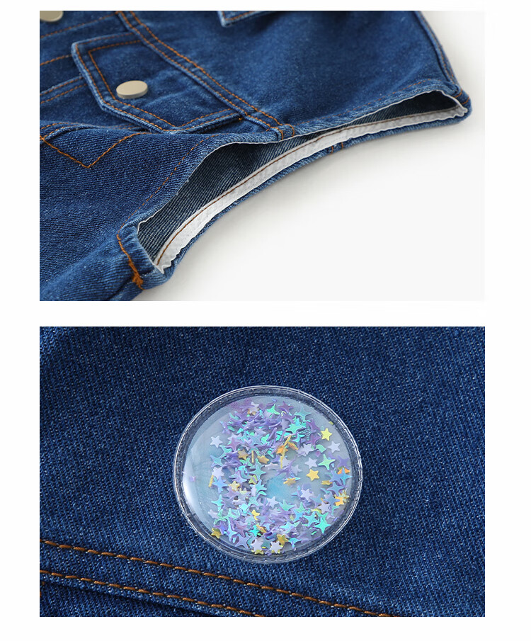 QQ DUCK Children's Denim Vest, Girls' Sleeveless Jacket, Youth Clothing, Classic Vest in Light Blue; Size 130 26