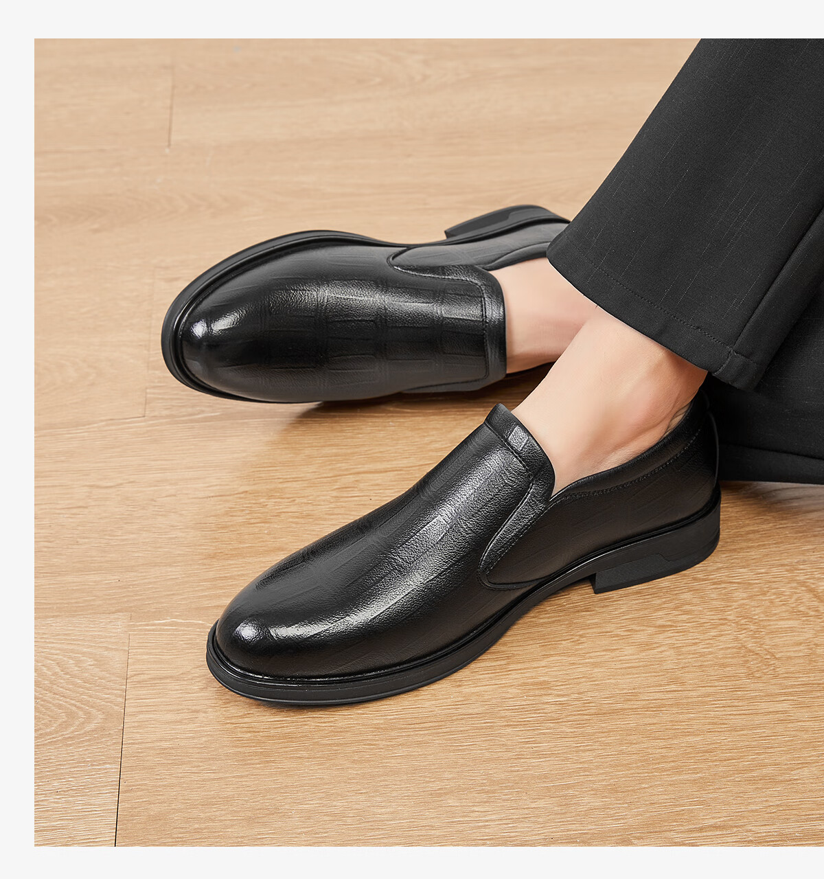 Huili Men's Shoes, Business Commute Leather Shoes, Versatile Casual Comfortable Slip-On Soft Surface Formal Shoes for Dads, Black, Size 44 14