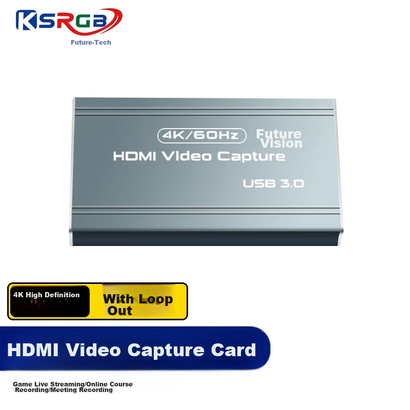 KSRGB HDMI Video Capture Card 4K60Hz Compatible with PS5/Switch, Laptops, Smartphones, Cameras for Gaming Live Streaming Recording USB3.0 Capture (With Ring Out)