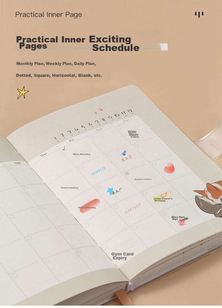 COMIX B6/114 Sheets Student Planner Notebook, Multifunctional Stationery, Pocket Notepad, Diary, Schedule Book, Mitan'er Series, with C4926 8