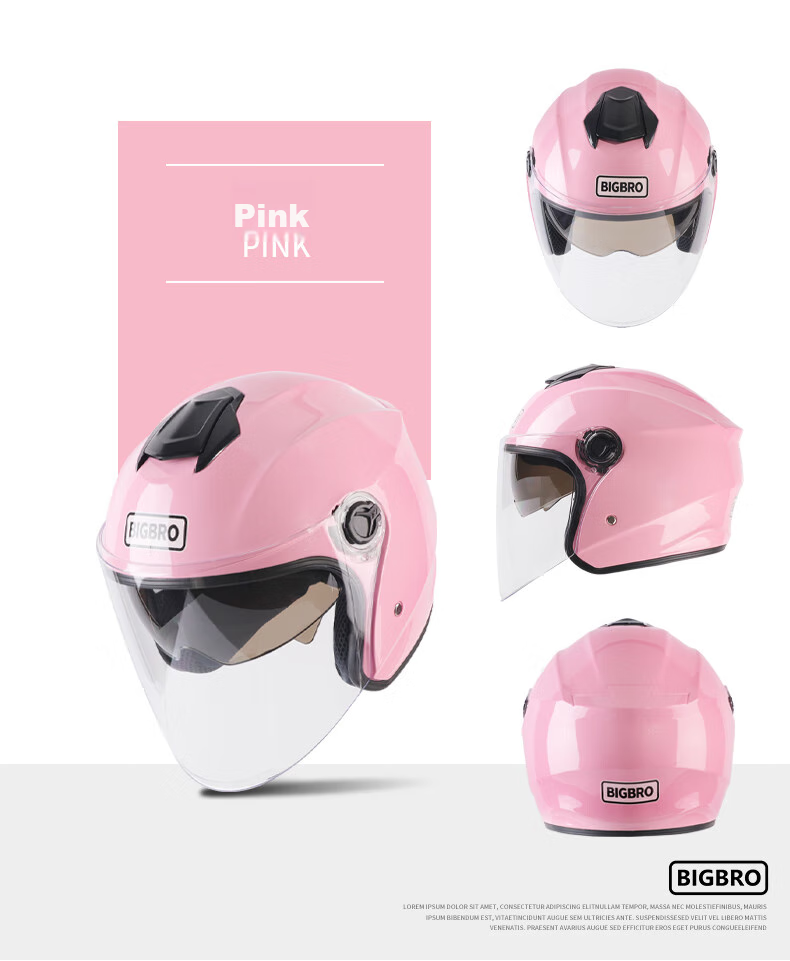 BIGBRO 720 Pink New National Standard 3C Double-Layer Motorcycle Helmet, Winter Warmth for Men And Women, Electric Scooter All-Season Universal Safety Half Helmet 9