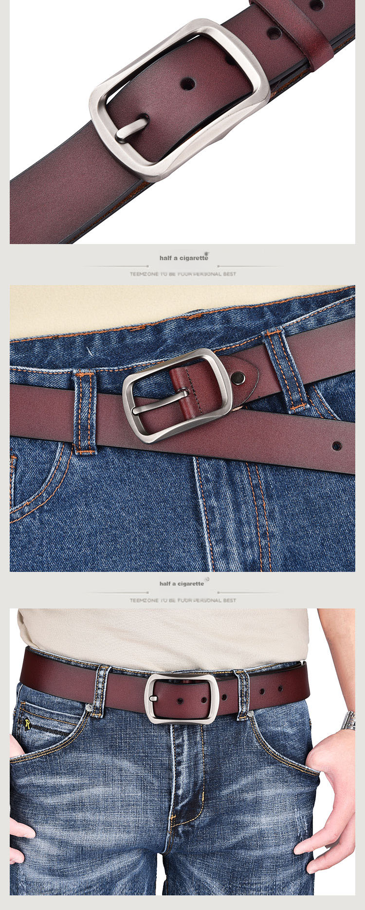 HALFEEL Men's Leather Belt, Casual Cowhide Waistband, Vintage Genuine Pin Buckle Trouser Belt, Durable Business Belt for Military Training And Father's Day 5