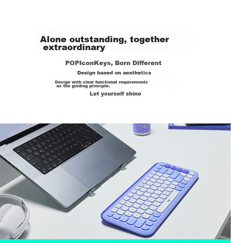 Logitech POP ICON KEYS Bubble Keyboard Bluetooth Office Keyboard Wireless Keyboard AI Portable Keyboard Laptop Keyboard Purple 85 Keys 2