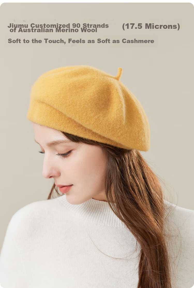 JIUMU Pure Wool Beret, Autumn And Winter Warm Woolen Painter Hat, Japanese-Style British Retro Classic Versatile Hat for Wome 5