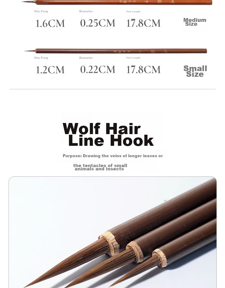 Yushuihu 3-Piece Set of Fine Brush Calligraphy Wolf Hair Brushes for Chinese Painting, Art-Specific Flower Branches And Outline Brushes, White-Style Drawing Brushes, Mouse Whisker And Wolf Sheep Hook Line Brushes with Fine Tips, Floral And Bird Painting Brush Set 9