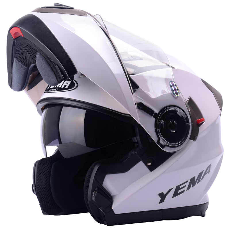 YEMA Motorcycle Helmet for Men, 3C Certified Flip-Up Helmet, Winter Dual-Lens Full-Face Helmet, All-Season Universal Fit, XXL Size, White Color