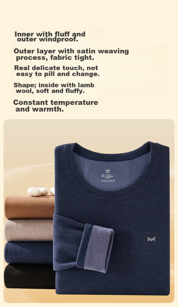 MiiOW [Mutton Protein] Women's Thermal Underwear, Fleece-Lined And Thickened Autumn Top And Bottom Set, Base Layer Underwear for Wome 7