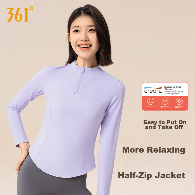 361° Women's Long-Sleeve Sports Top, Half-Open Yoga Wear, Spring And Autumn Running Training Suit, Slim-Fit Yoga Fitness Wear