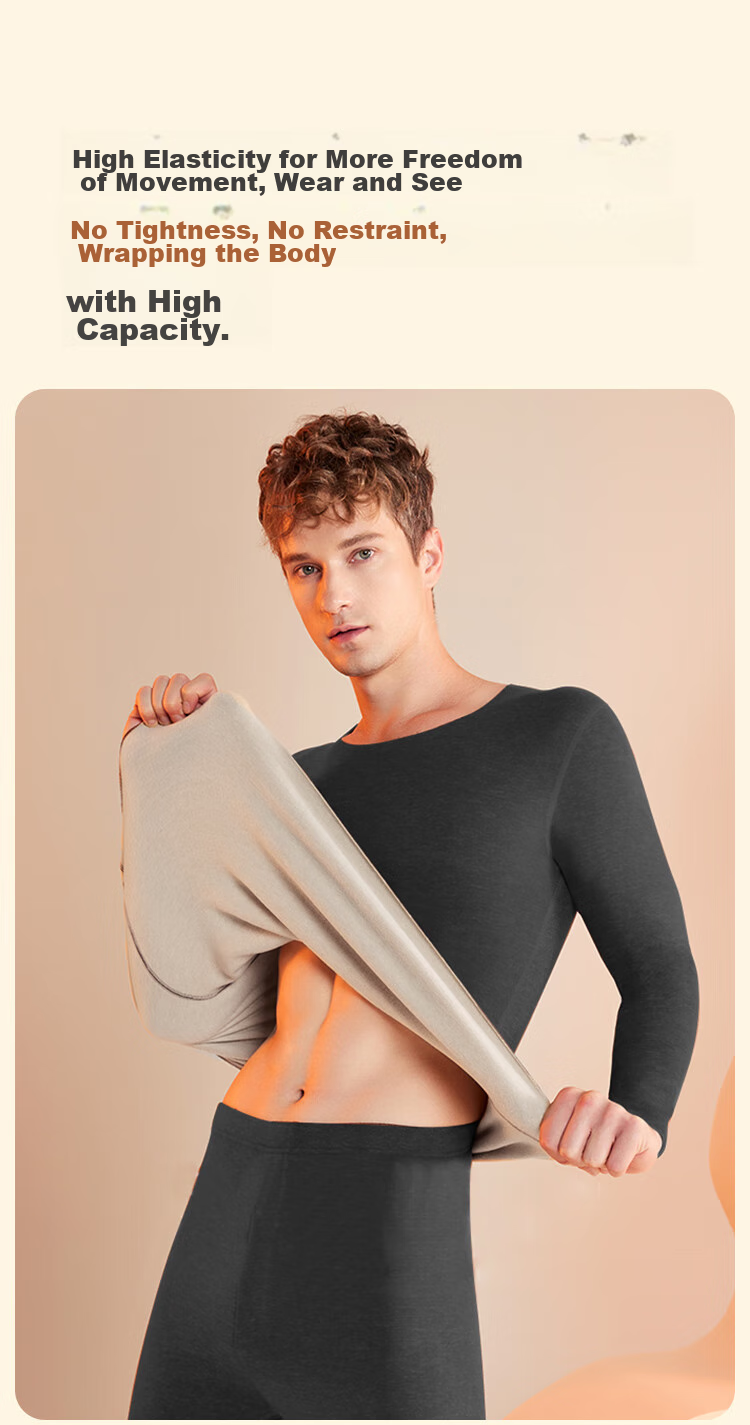 MiiOW New Men's Thermal Underwear, German Wool Heating, Contains Wool And Silk, Antibacterial, Seamless Autumn Top And Pants, Black, XL 14
