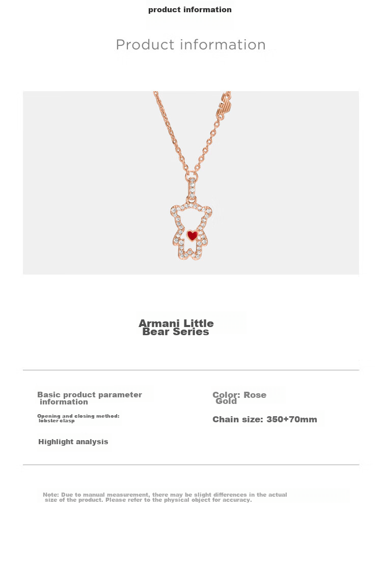 EMPORIO ARMANI Heart Bear Pendant Necklace, Collarbone Chain, Birthday Gift for Girlfriend, EG3620040 5