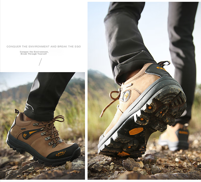 CAMEL Outdoor Hiking Shoes for Men, Durable Trekking Boots, Cowhide Outdoor Footwear A63202a6015 Army Green 38 8