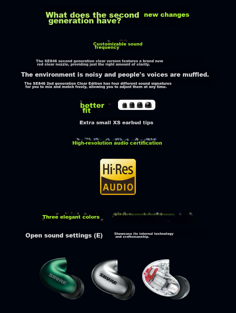 SHURE SE846 Second Generation Clear Edition Noise-Cancelling Wired Headphones with Four Single-Unit Dynamic Drivers, Flagship High-Fidelity HIFI Music, Adjustable Transparency, Transparent Color 2