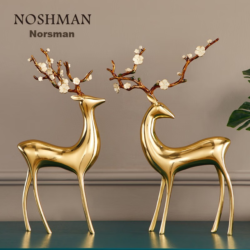 Nuoshiman Copper Deer Ornament for Office, Living Room, Entryway, TV Stand And Wine Cabinet Decoration, Wedding Gift, Housewarming Present for Moving to A New Home