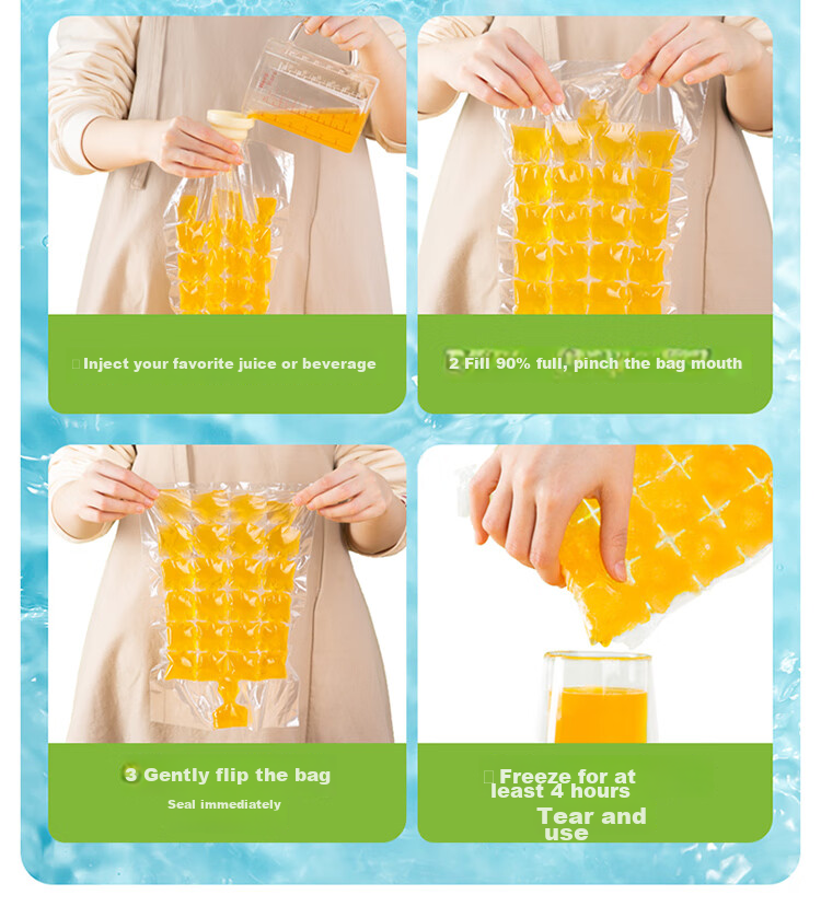 MARYYA Disposable Ice Bags, 50 Pieces Per Pack, Food-Grade Ice Mold Bags with Funnel, Self-Sealing Ice Cube Tray 9