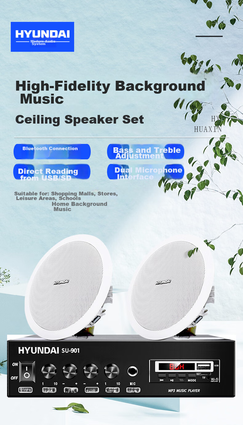 HYUNDAI HYUNDAI N4 Wireless Bluetooth Ceiling Speaker Set, Home Theater Suspended Ceiling Speakers for Living Room And Conference Rooms (Requires Transmitter for Use) 2