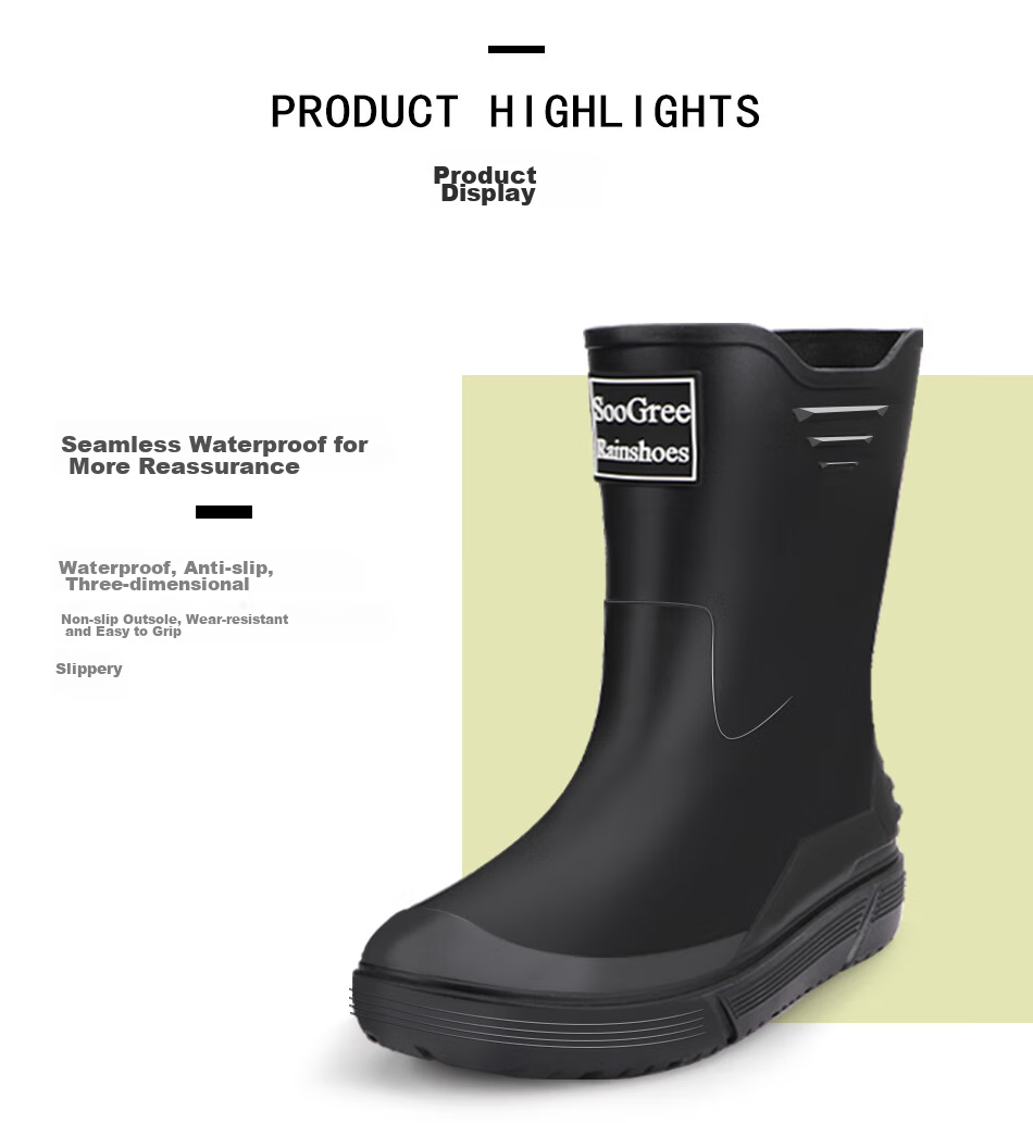 SooGree Rain Boots for Men, Mid to High Top, Spring And Summer Waterproof Beach Shoes, Wear-Resistant Fishing Delivery Work Safety Rubber Boots 7