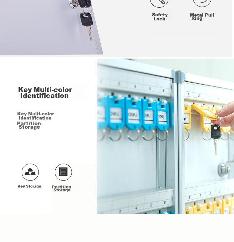Deli 24-Slot Aluminum Alloy Key Management Box, Lockable Key Organizer Storage Cabinet/Key Box/Emergency Key Cabinet Wall-Mounted/With Key Tags, Silver 6