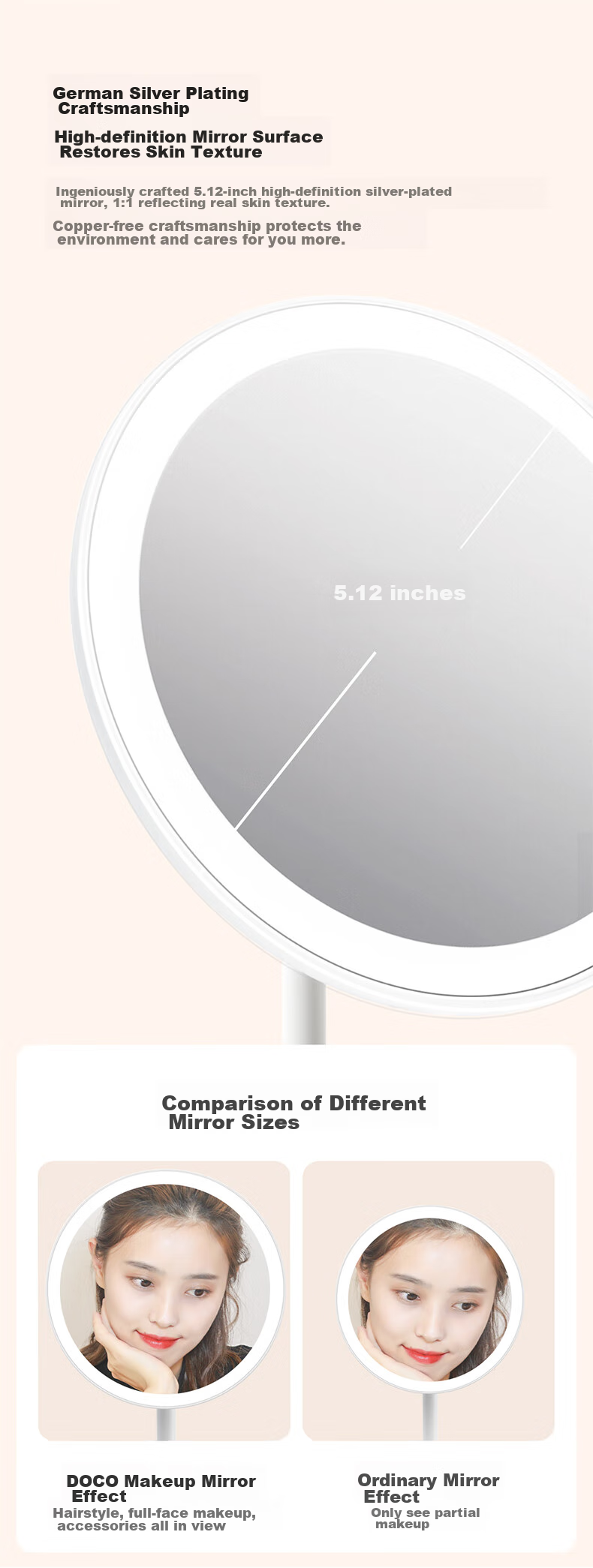 DOCO LAB Mirror Makeup Mirror with Light, Desktop Smart Beauty Mirror, LED Touch-Up Mirror, Gift for Girlfriend on Holidays 2