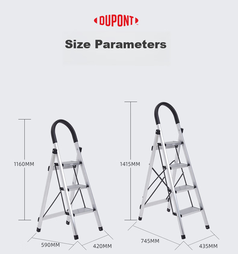 DU PONT Folding Aluminum Alloy Ladder for Home Use, Thickened A-Frame Ladder, Climbing Ladder, Safety Ladder, Handrail Ladder, Champagne Gold, 4 Steps 12