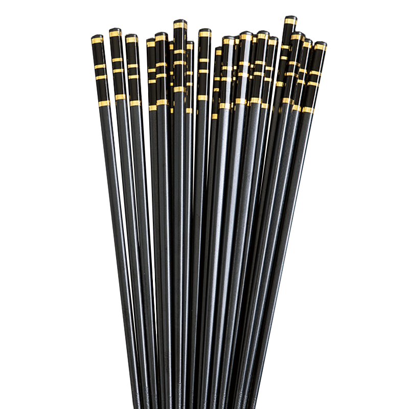 Shihua Alloy Chopsticks, Stainless And Mold-Resistant, 10 Pairs, for Home And Hotel Use, Japanese-Style Chopsticks, Black Base with Gold Rings, 27cm