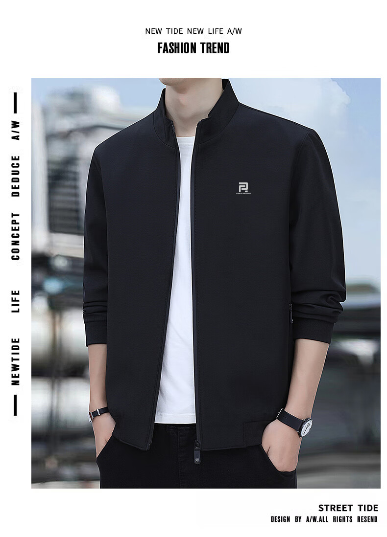 ROMON Men's Autumn Jacket Stand Collar Business Casual Commuter Jacket ZH606 Black XL 1