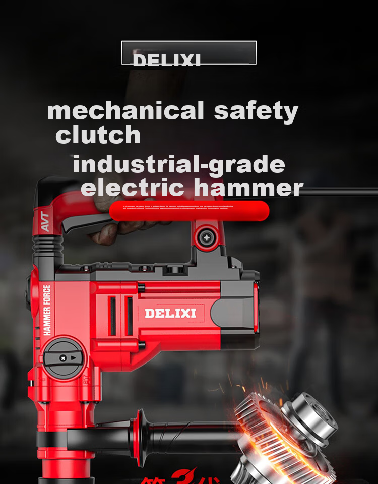 DELIXI Electric Hammer, Chisel And Drill, High-Power Three-In Impact Drill, Concrete, Home Use, Multi-Functional Electric Tool, Plug-In Electric Hammer 3