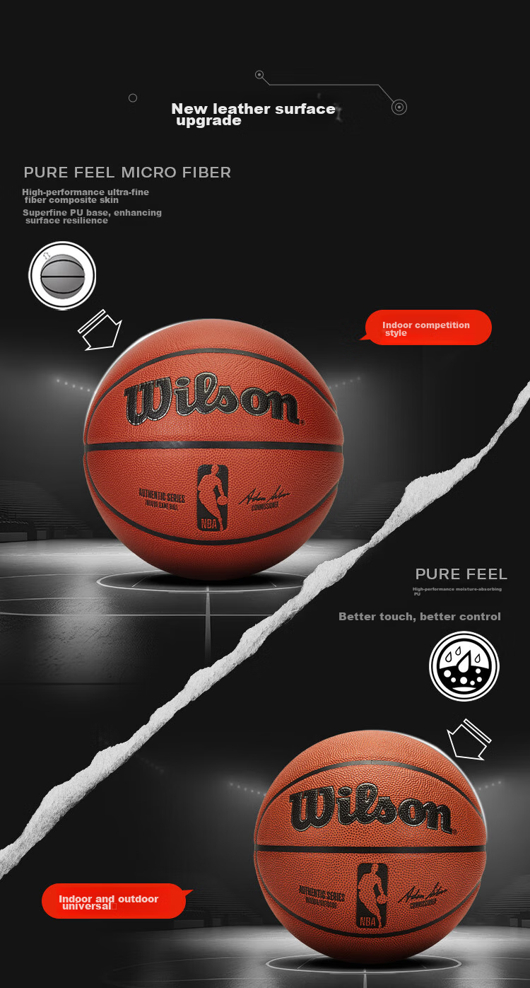 Wilson NBA Game Ball Replica, AUTHENTIC Indoor Competition Microfiber Size 7 Basketball 3