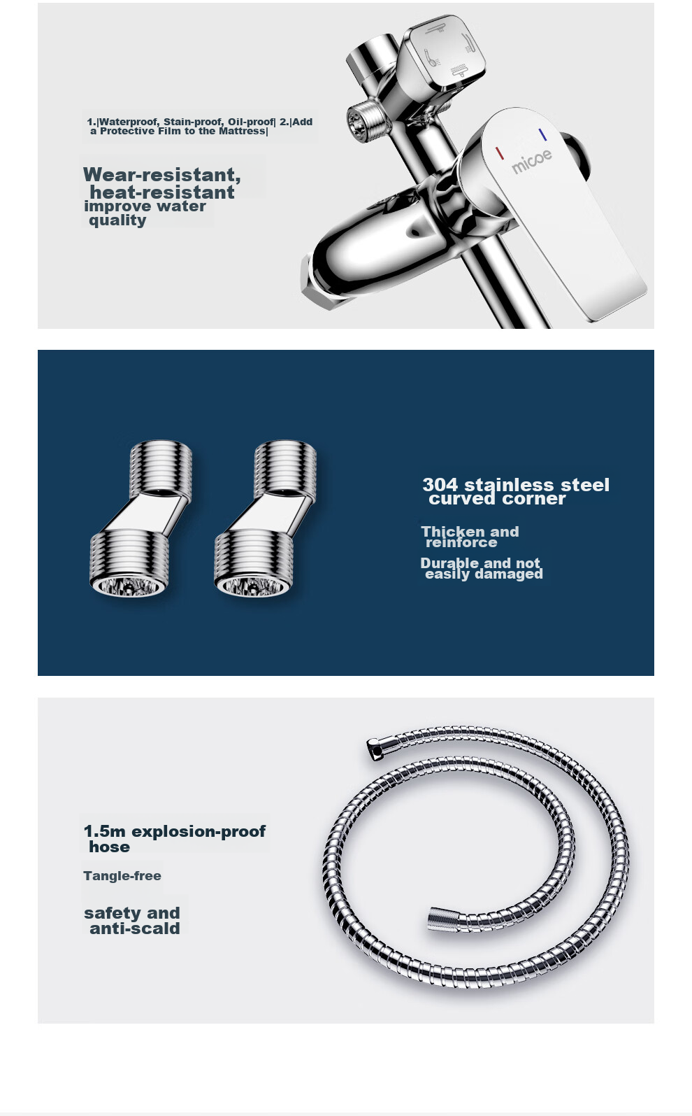MICOE Shower Set with High-Quality Brass Faucet, Pressure-Increasing Shower Head, Four-Function Shower Kit M-A04094 22