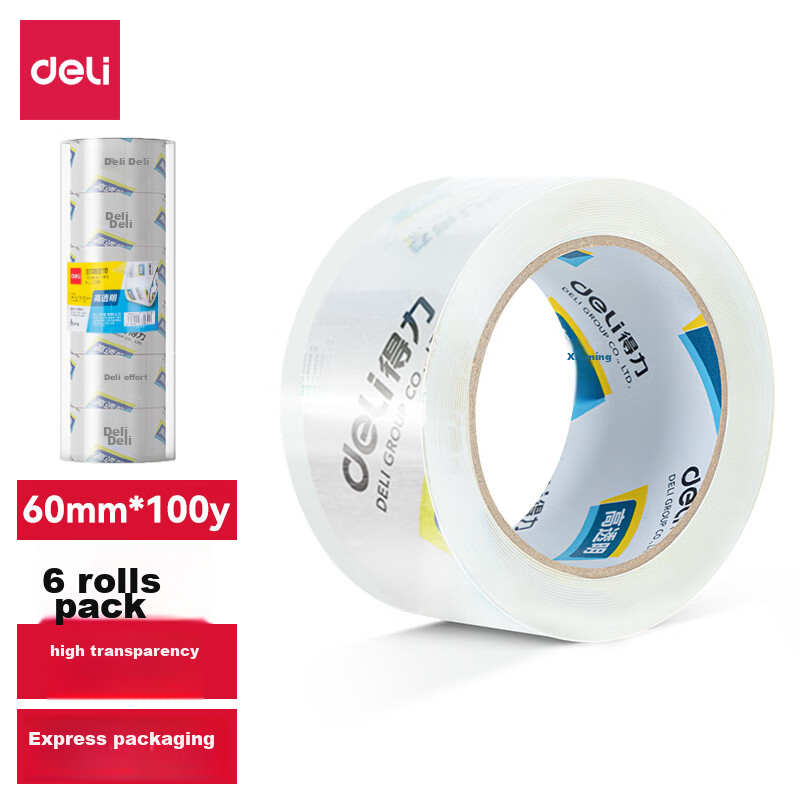 Deli High-Quality Transparent Packing Tape, 48mm*100y*50um (91.4m/roll), 6 Rolls/tube, Office Supplies, 33548