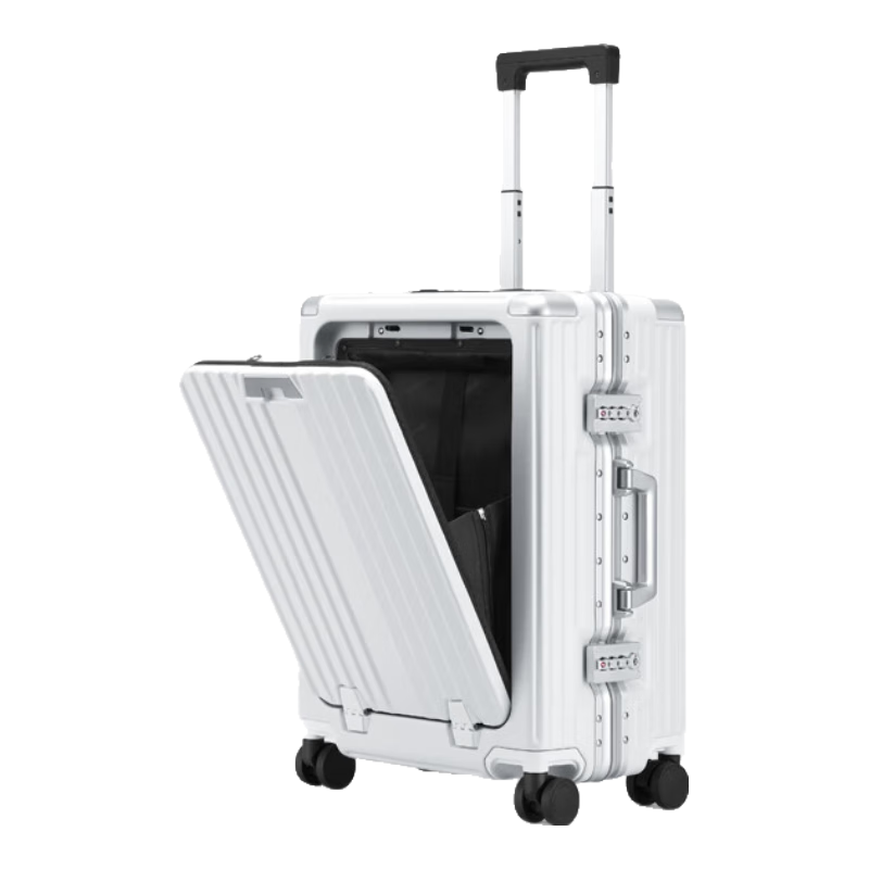 Dream Traveler Business Suitcase with Spinner Wheels, Front Opening Luggage for Men And Women, Password Lock, Travel Case, 24-Inch Matte White
