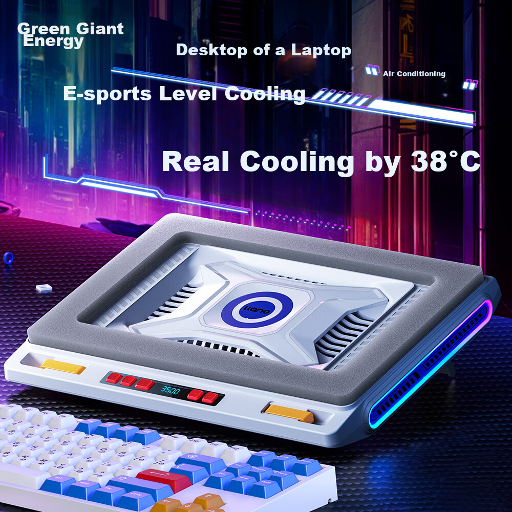 Llano V10 Laptop Cooling Pad, Gaming Computer Stand Base, High Airflow, Suitable for Lenovo, Dell, Alienware, Lenovo Legion, ROG, Gray And White RGB