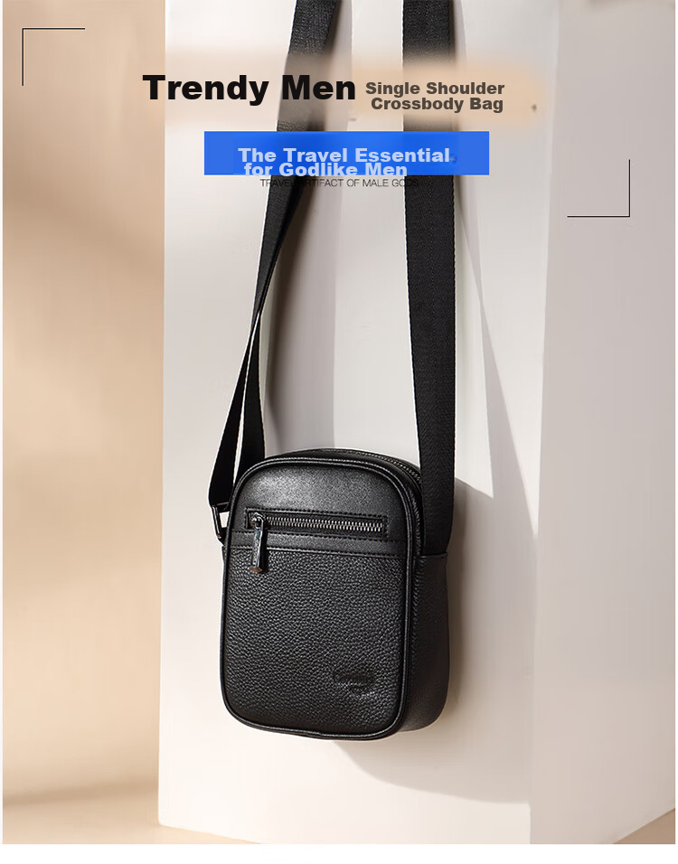 CROCODILE Top-Grain Leather Youth Shoulder Bag, Men's Fashionable Phone Pouch, Versatile Crossbody Small Bag, Birthday Gift T2397 1