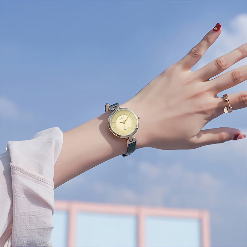 Julius Women's Watch [Gift for Goddess Day], Fashionable Student Watch for Women, Small Green Dial with Leather Strap, Quartz Waterproof Ladies Watch