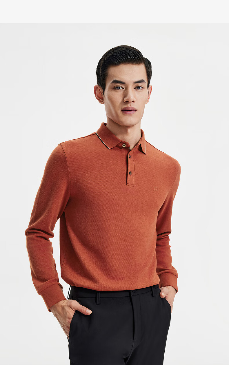 Goldlion [Contains Wool] Autumn And Winter Men's Simple Texture Business Casual Polo Shirt, Dark Brown-97, XX 9