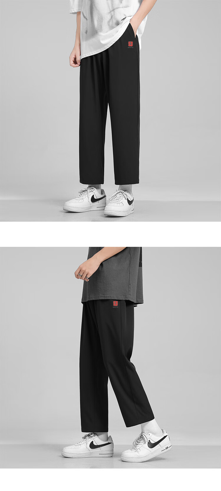 MMOPTOP Ice Silk Casual Pants for Men, Spring And Summer Trendy Printed Breathable Thin Loose-Fitting Sweatpants HC03 Black M 3