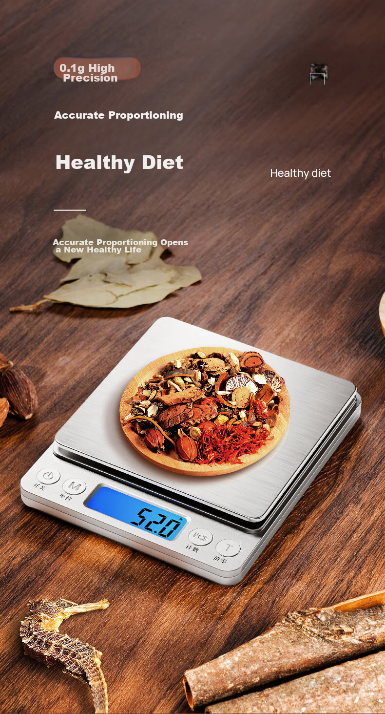 Meilen Electronic Kitchen Scale, Small High-Precision Baking Scale, Gram Weighing Food Scale, Stainless Steel Surface, 0.1g 6