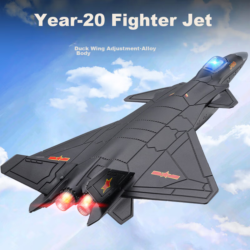 Yixuanwanju J-20 Fighter Jet Model Alloy Realistic Military Combat Aircraft Model Aviation Model Airplane Ornament Children's Toy Gift