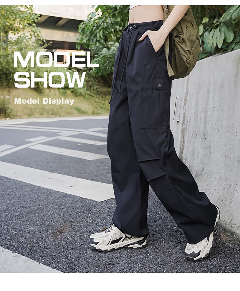 CAMEL Functional Cargo Parachute Pants, Unisex Drawstring Wide-Leg Trousers, 733CAYL6016C, Charcoal Gray, Size S 8