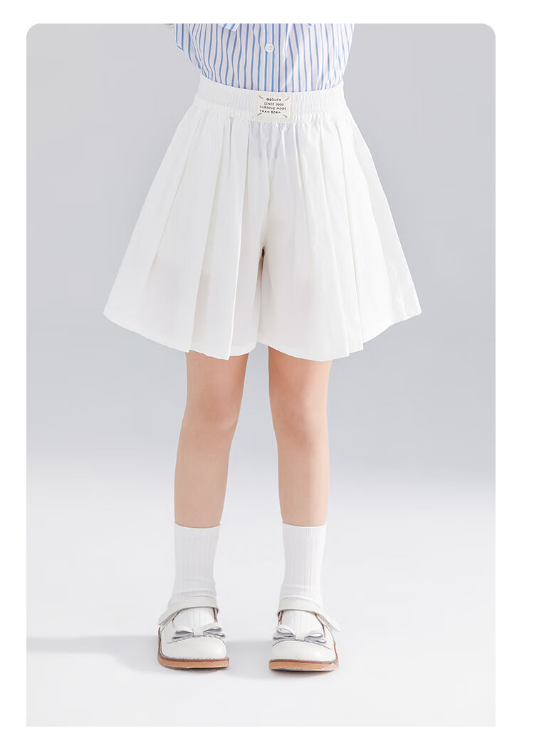 QQ DUCK Children's Clothing, Girls' Summer Shorts, Wide-Fit Youth Wear, Versatile, White Color; Size 140 14