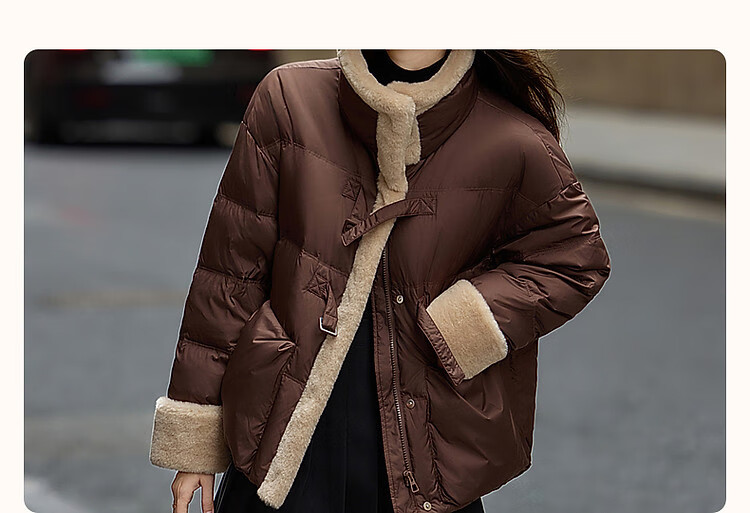 Dme [Xueshan Dushi] Winter 400T Spring Yafang 90% Duck Down Faux Sheepskin Patchwork Women's down Jacket 3