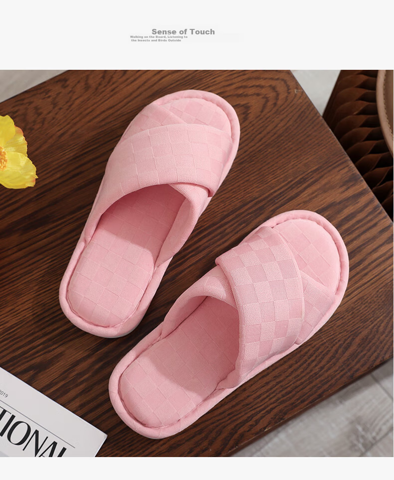 GUOLUOFEI Japanese-Style Wooden Floor Opening Cotton Slippers for Men And Women, Soft-Soled Indoor Silent All-Season Slippers, Blue, Size 38/39 11