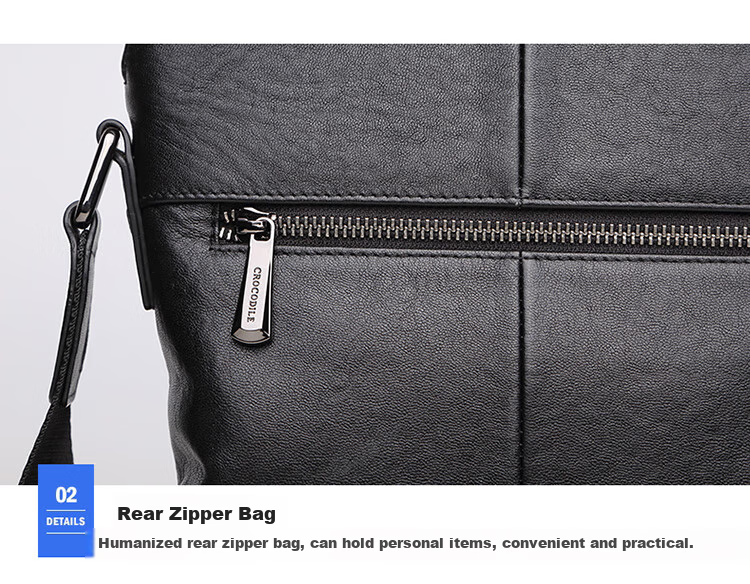 CROCODILE Top-Grain Leather Napa Texture Men's Business Vertical Shoulder Bag Crossbody Bag XT208 Black, Gift for Boyfriend 17
