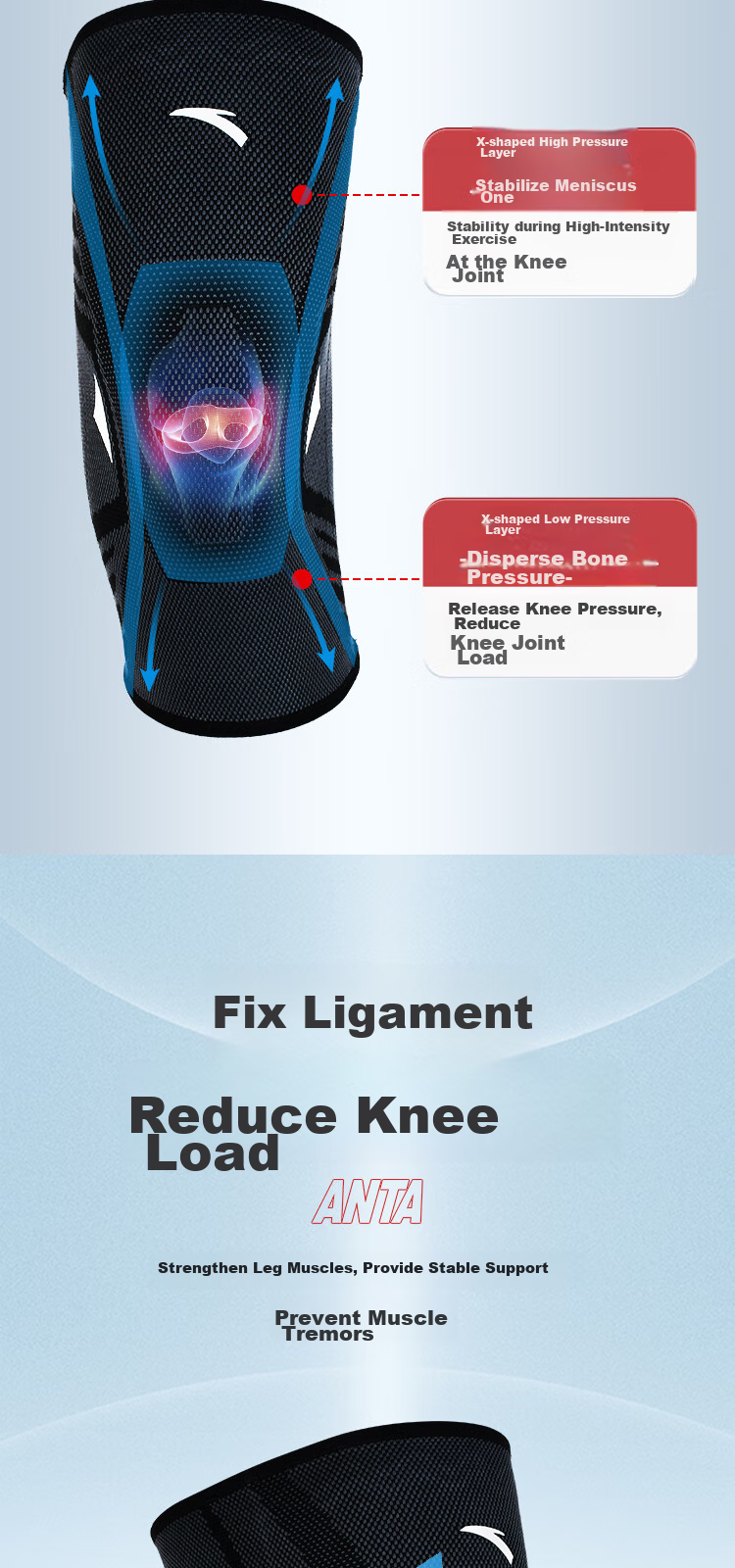 ANTA Sports Knee Brace, Warm Running Protection, Professional Anti-Meniscus Injury, Knee Joint Arthritis Guard, XL Size 4