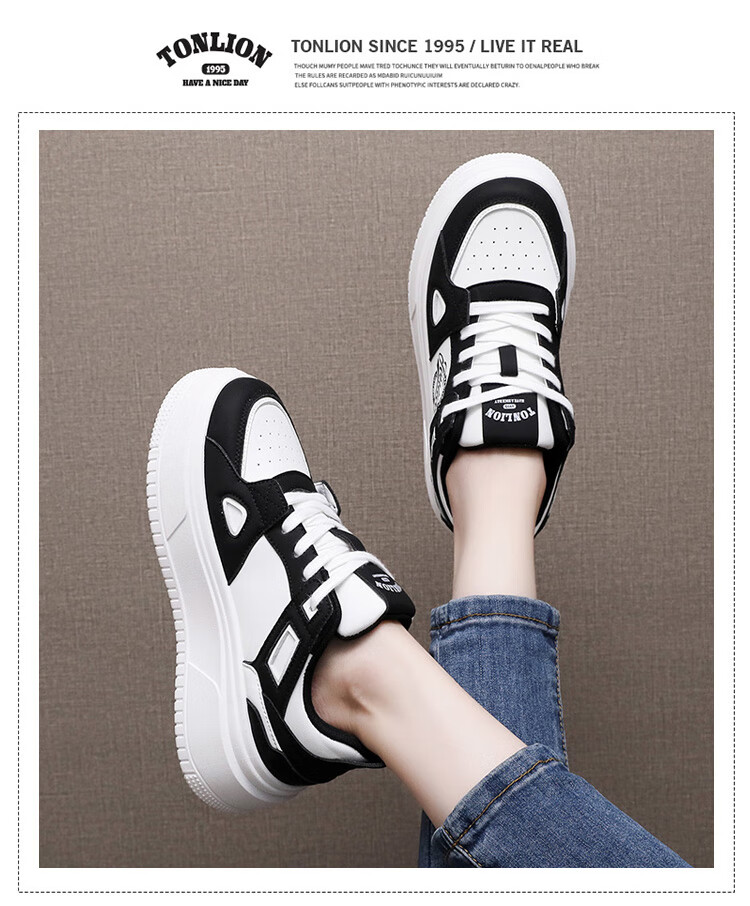 TonLion Women's Shoes, Autumn Season Footwear, Thick-Soled Sneakers for Women, Casual Dad Shoes, Women's Sports White Sneakers, White And Black, Size 37 1