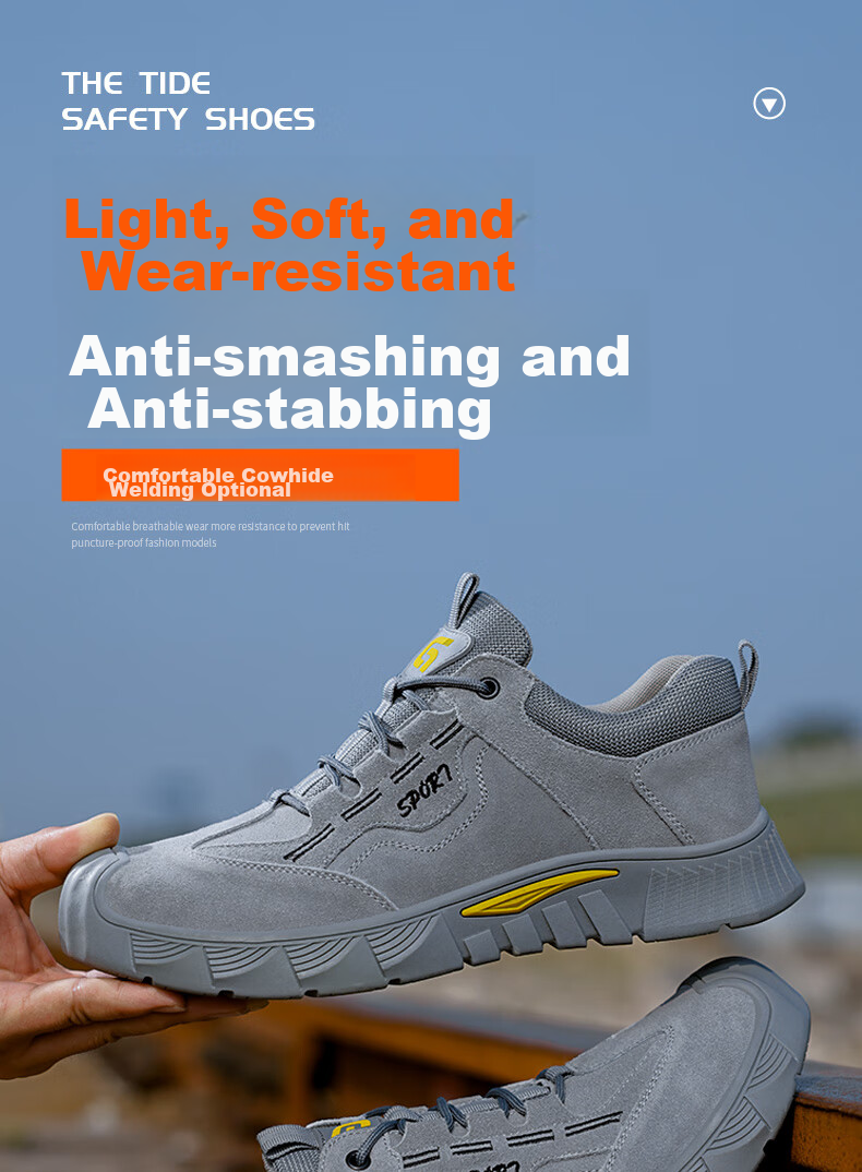 JUNBU Safety Shoes for Men, Steel Toe Cap, Anti-Smashing, Puncture-Resistant, Lightweight, Comfortable, Wear-Resistant, Construction Site Safety Work Shoes 0266BK Size 44 1