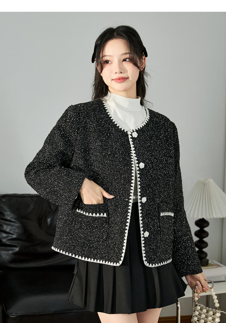 TonLion 2023 Women's Short Chanel-Style Jacket French Elegant Chic Top Black S 11